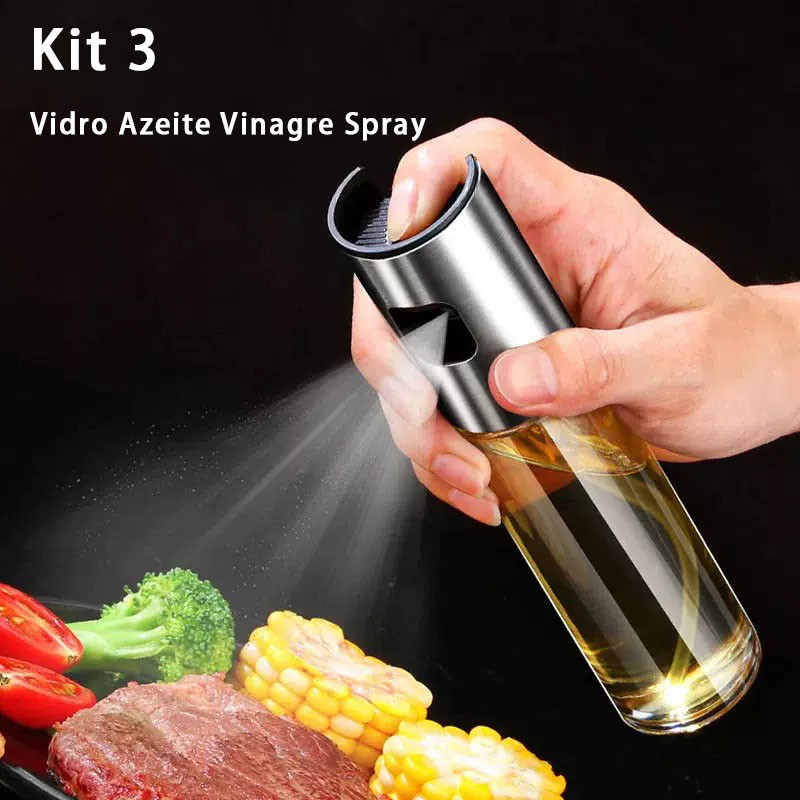 3 Peças Spray Borrifador Azeite Vinagre Vidro 100ml