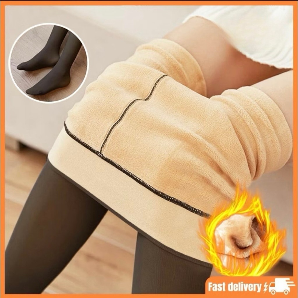 Meia-Calça Térmica Forrada Peluciada Translúcida De Lã Quente Feminina Para Inverno
