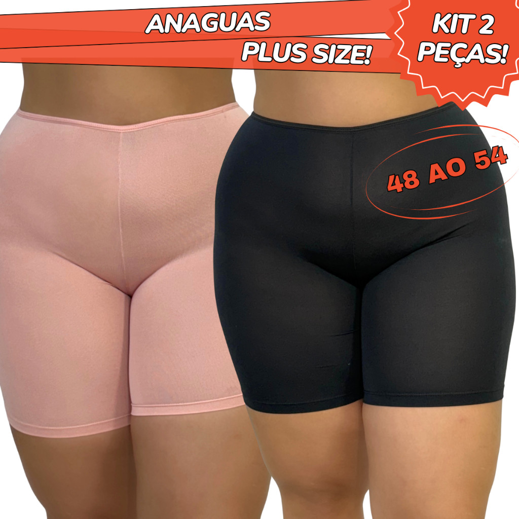 KIT 2 Short Anagua Plus Size Lisa Segunda Pele Conforto 46 ao 54 em Oferta na Shopee