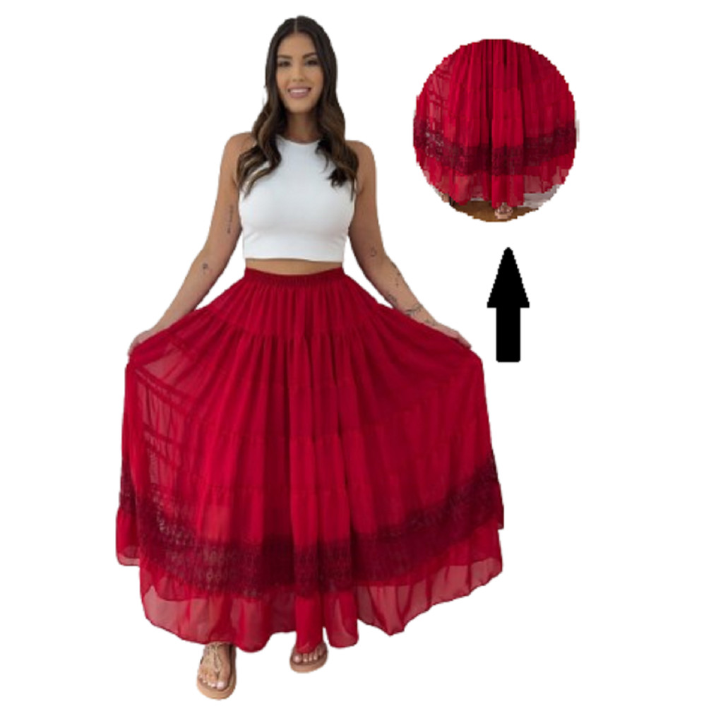 Saia Roupa Religiosa Vermelha de Umbanda Candomblé Saia Feminina Navalha em Chiffon modelo de luxo em Oferta na Shopee