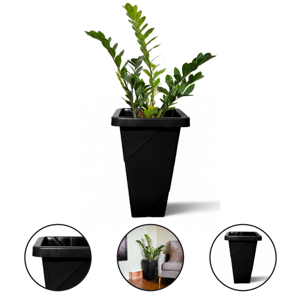 Kit 2 Vasos De 25 Litros Preto Elegance Quadrado Resistente Para Decoração de Jardim Plantas
