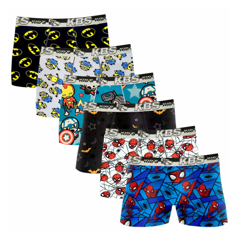 Kit 10 Cuecas Box Infantil Microfibra Original Cueca Boxer para Crianças Estampada