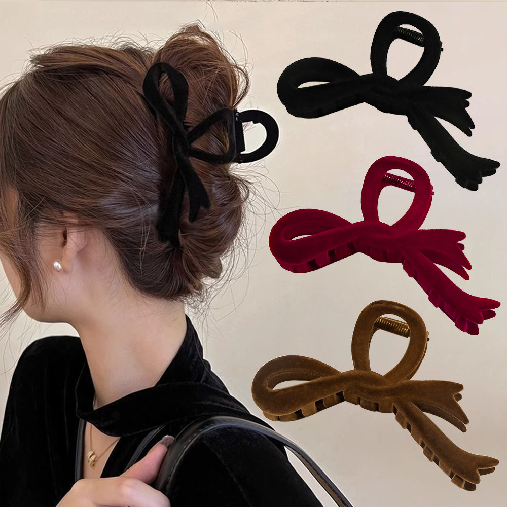 Elegante Bowknot Garra De Cabelo Moda Veludo Acrílico Grampos Cabeça Traseira Tubarão Clipes Para Mulheres Acessórios O em Oferta na Shopee