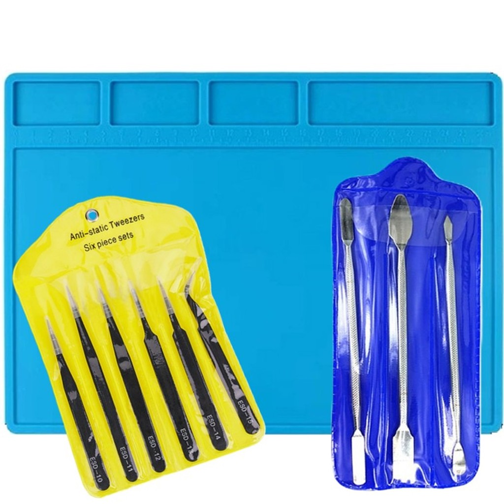 Kit 10pc 1 Tapete + 6 pinças antiestatica + 3 espátulas inox em Oferta na Shopee