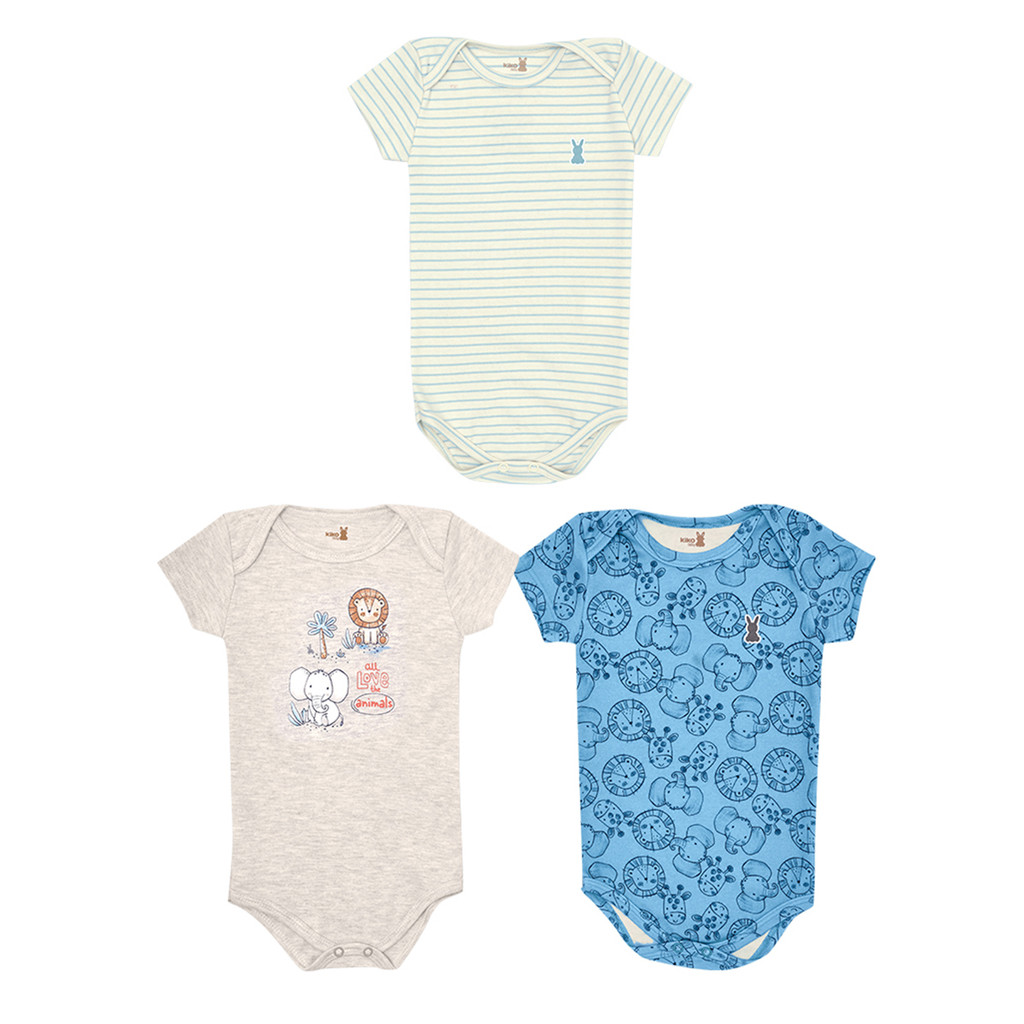 Kit Body Manga Curta Bebê Kiko Baby Bichinhos - 03 Peças em Oferta na Shopee