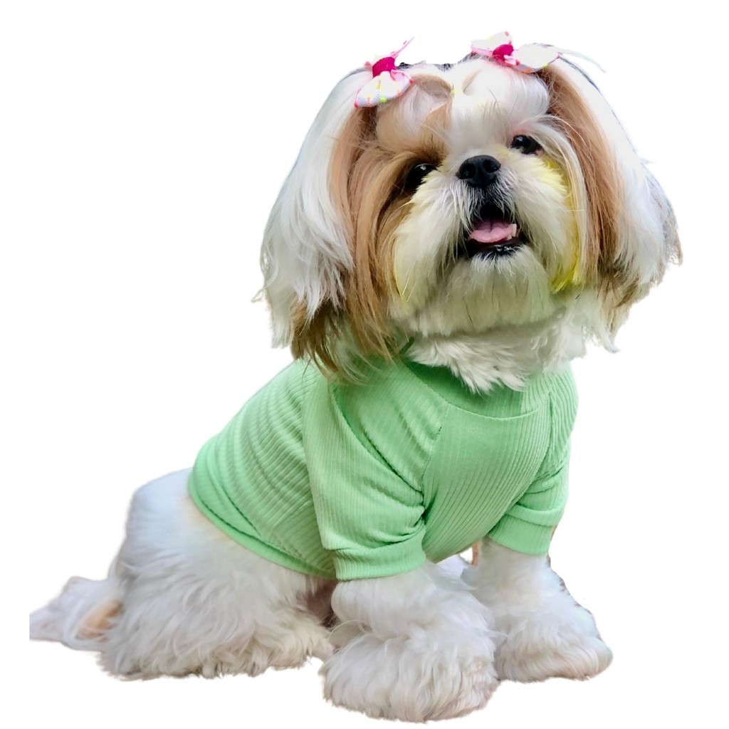 Roupinha Pet Camisa Canelada Raglan Golinha Cães Gatos Primavera Verão Aumei