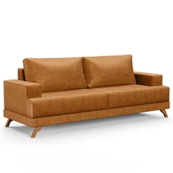 Sofá 3 Lugares 200cm Living Pés Curvos Santi D05 Sintético Whisky - Mpozenato