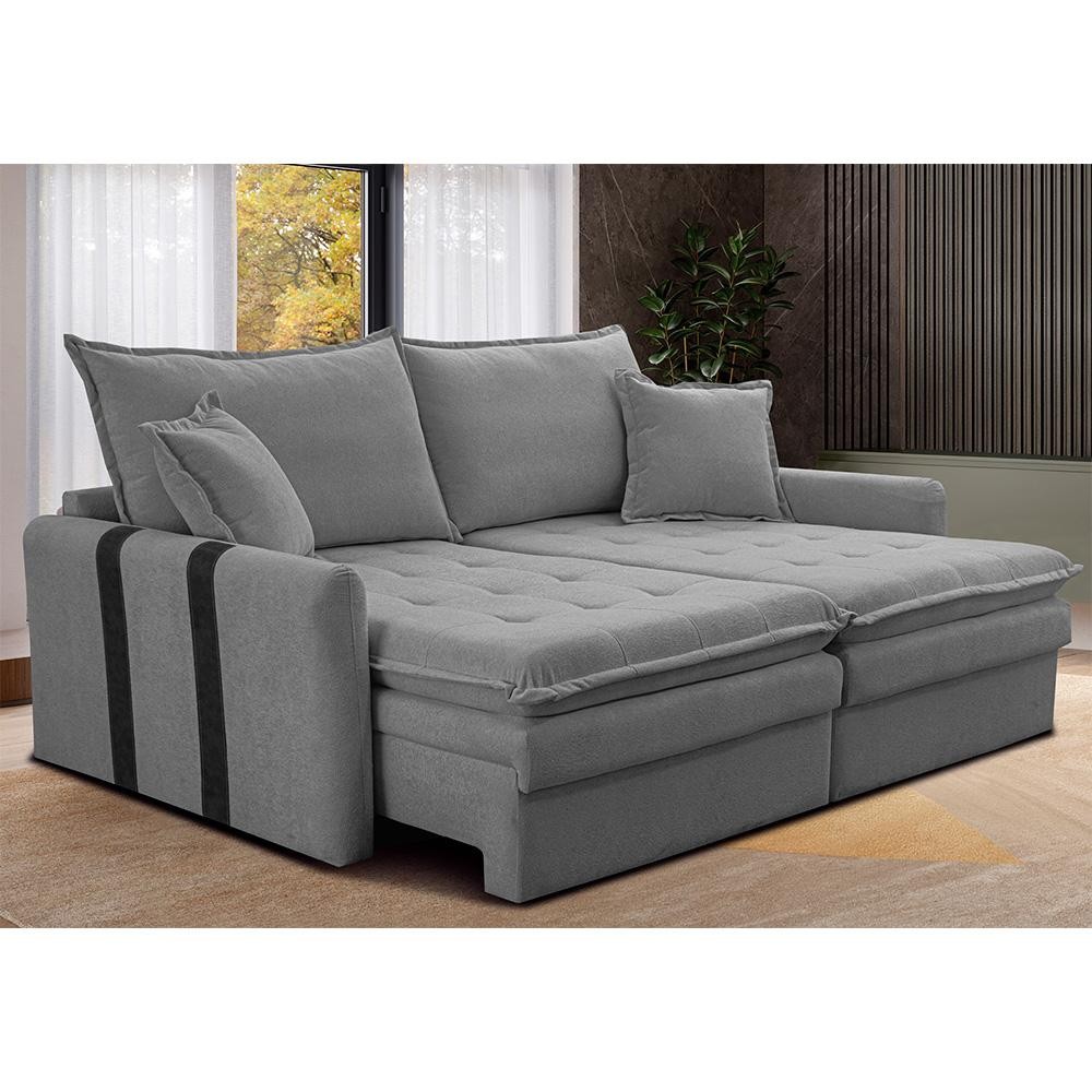 Sofá Baú Sem Caixa Retrátil 2,00m SoftGel Bonnie Boucle Cinza Claro Cama inBox em Oferta na Shopee