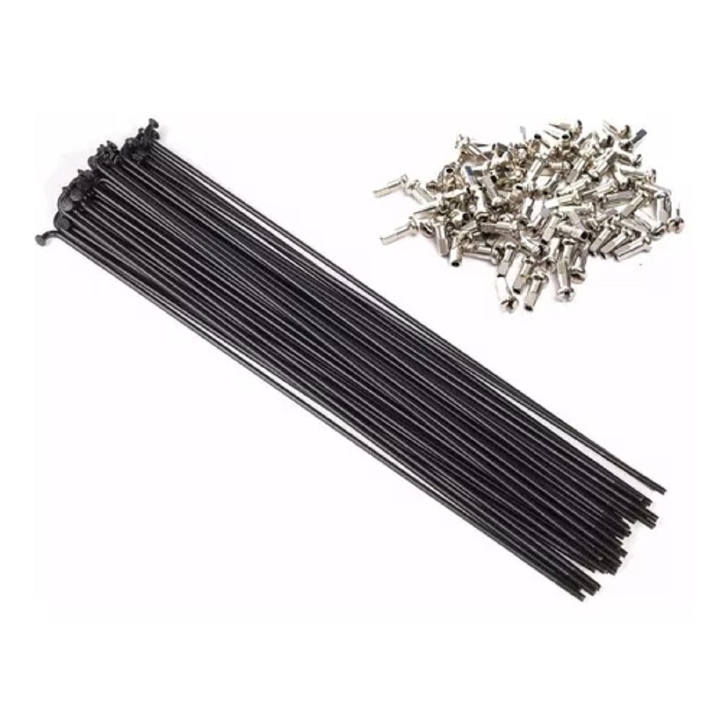 Raios para Bicicleta Aro 20,24,26,29 Aço Zincado, Preto, com Niples Cromados
