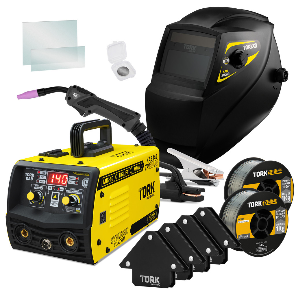 Maquina Solda Inversora Mig 140a Sem gás Tig Mma Eletrodo + Máscara 4k Kabsolar Super Tork