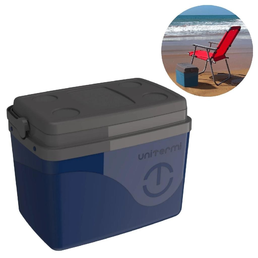 Caixa Térmica 30L Azul Cooler Suporta até 45 Latas Com Alça e Porta Lata - Unitermi