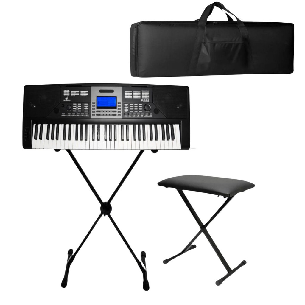 Kit Completo Teclado Sintetizador Pegasus P222 + Suporte e Capa
