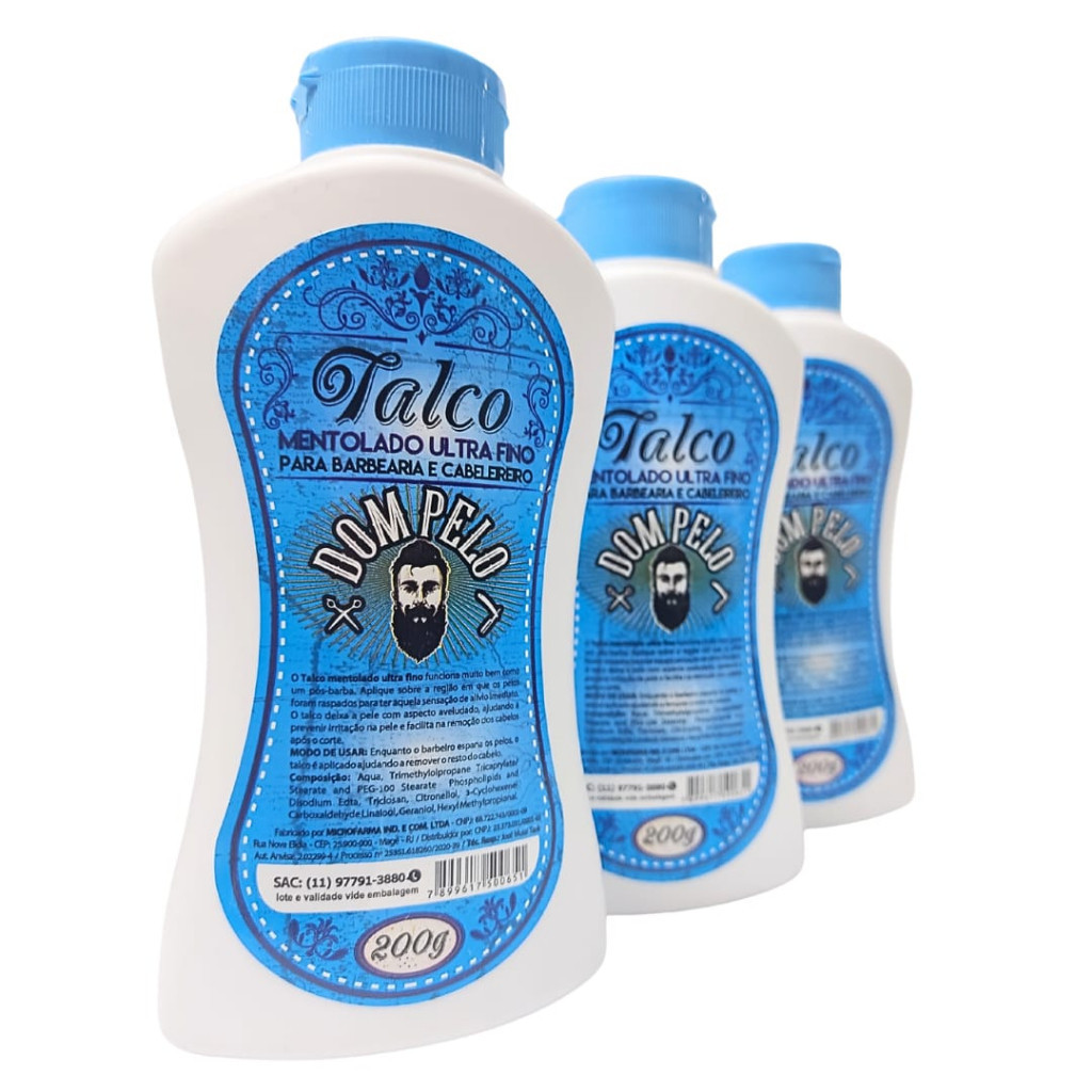 Kit 3 Talco Mentolado Dom Pelo 200g P Barbeiro Profissional