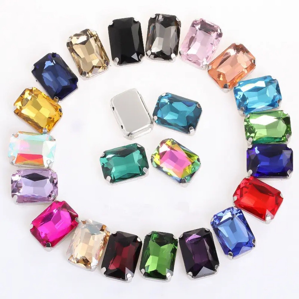 Moda Octógono Forma 6 * 8mm 8 * 10mm Cristal Brilhante Com Base De Prata Strass De Vidro Para Fazer Jóias DIY