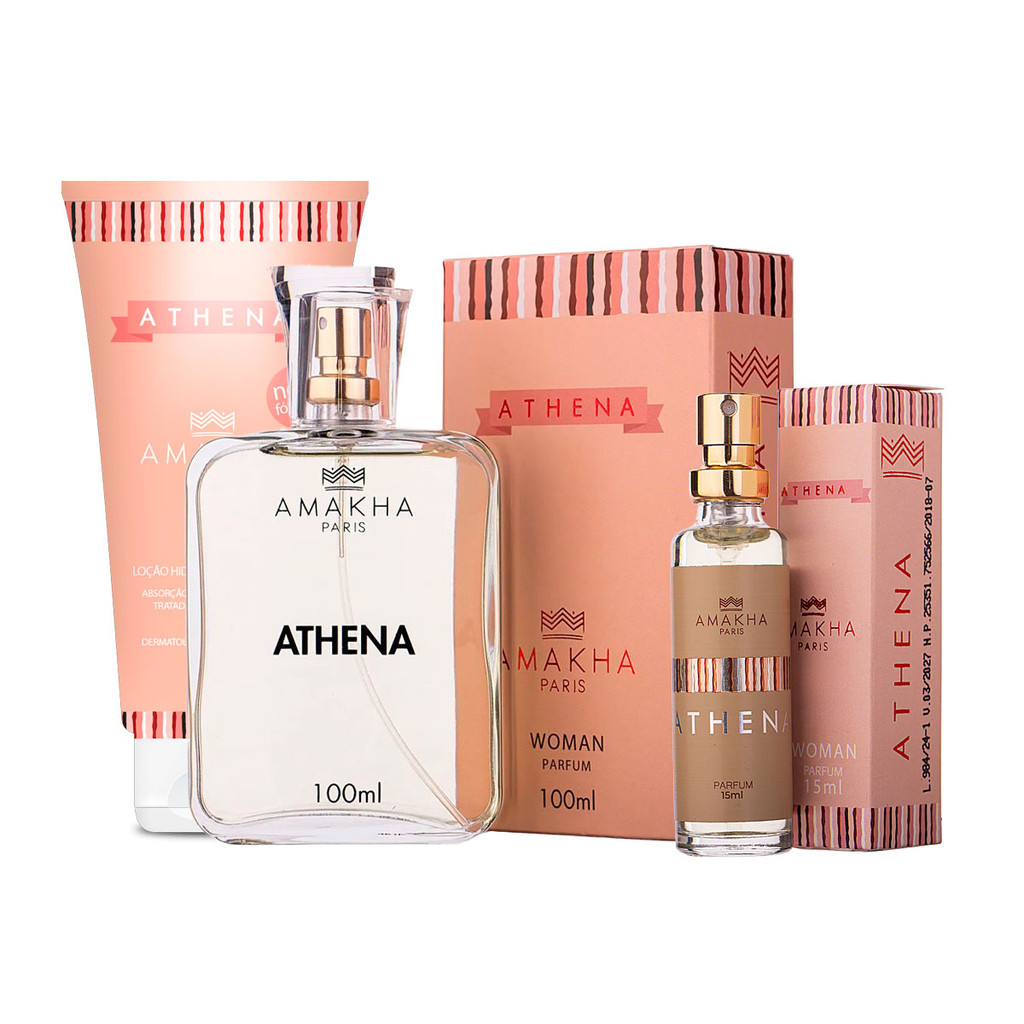Kit Feminino Premium Athena: Perfume 100ml + 15ml + Hidratante | Amakha Paris em Oferta na Shopee