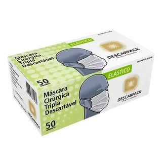 Máscara Descarpack Tripla Descartável com Elástico Branca 50 Unidades em Oferta na Shopee