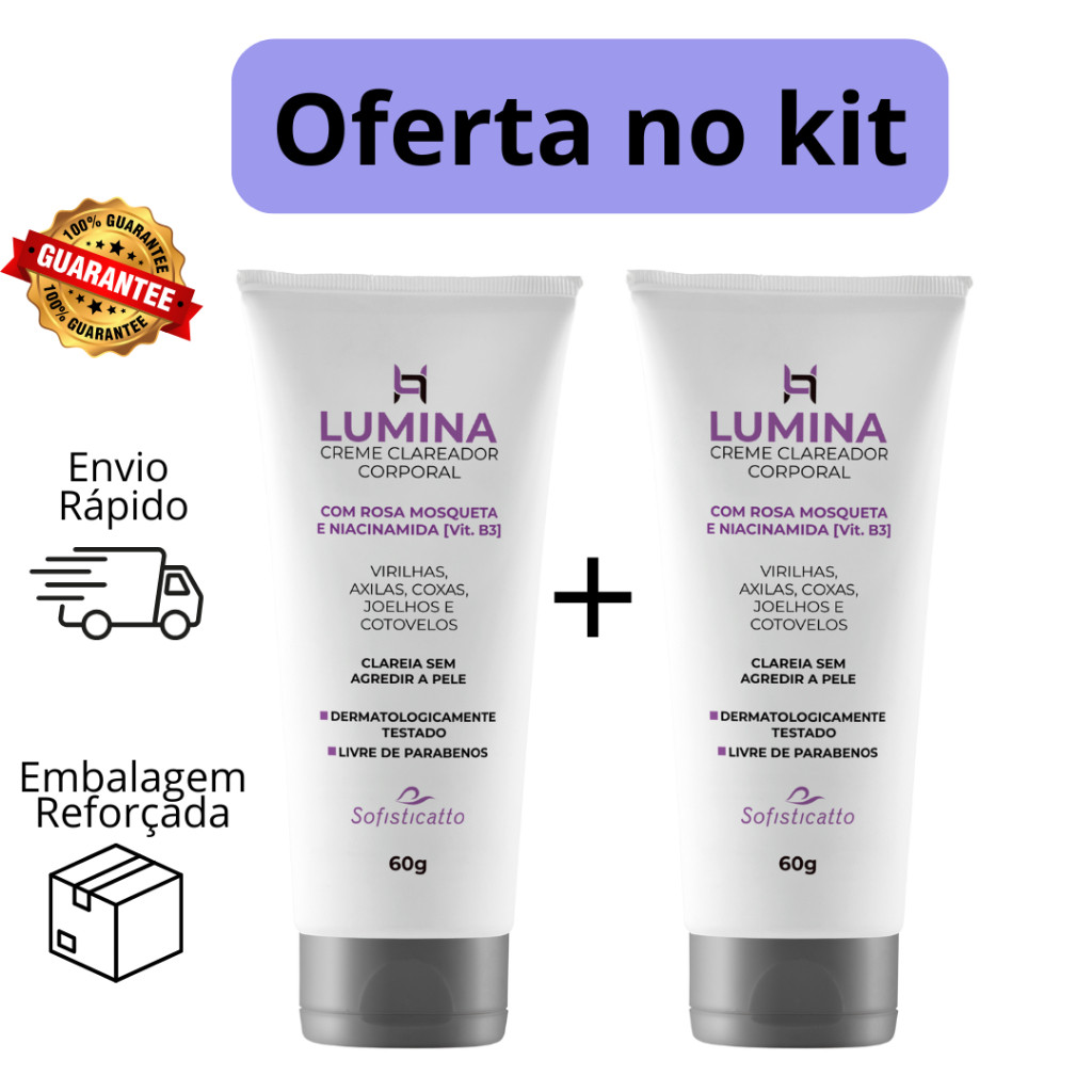 Kit 2 Clareador de virilha e axila Lumina Sofisticatto 60g em Oferta na Shopee