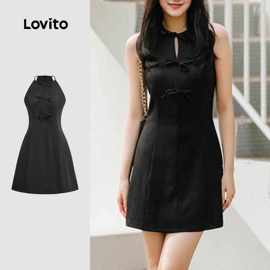 Lovito Vestido Casual liso com gravata frontal para mulheres L124AD255 - Women Clothes