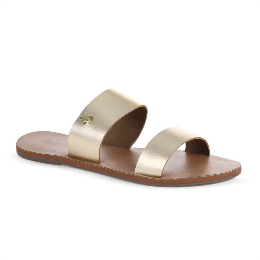 Rasteira Anacapri Couro Tira Dupla Estrela Dourado - Feminino em Oferta na Shopee