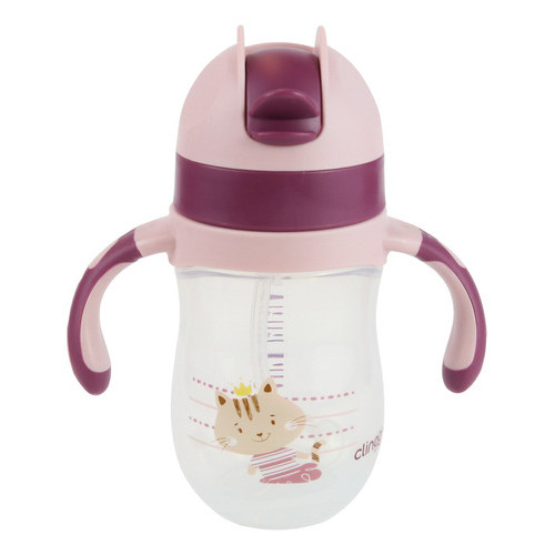 Copo Anatomico Com Canudo De Silicone 220ml Clingo Cor Rosa Gatinha