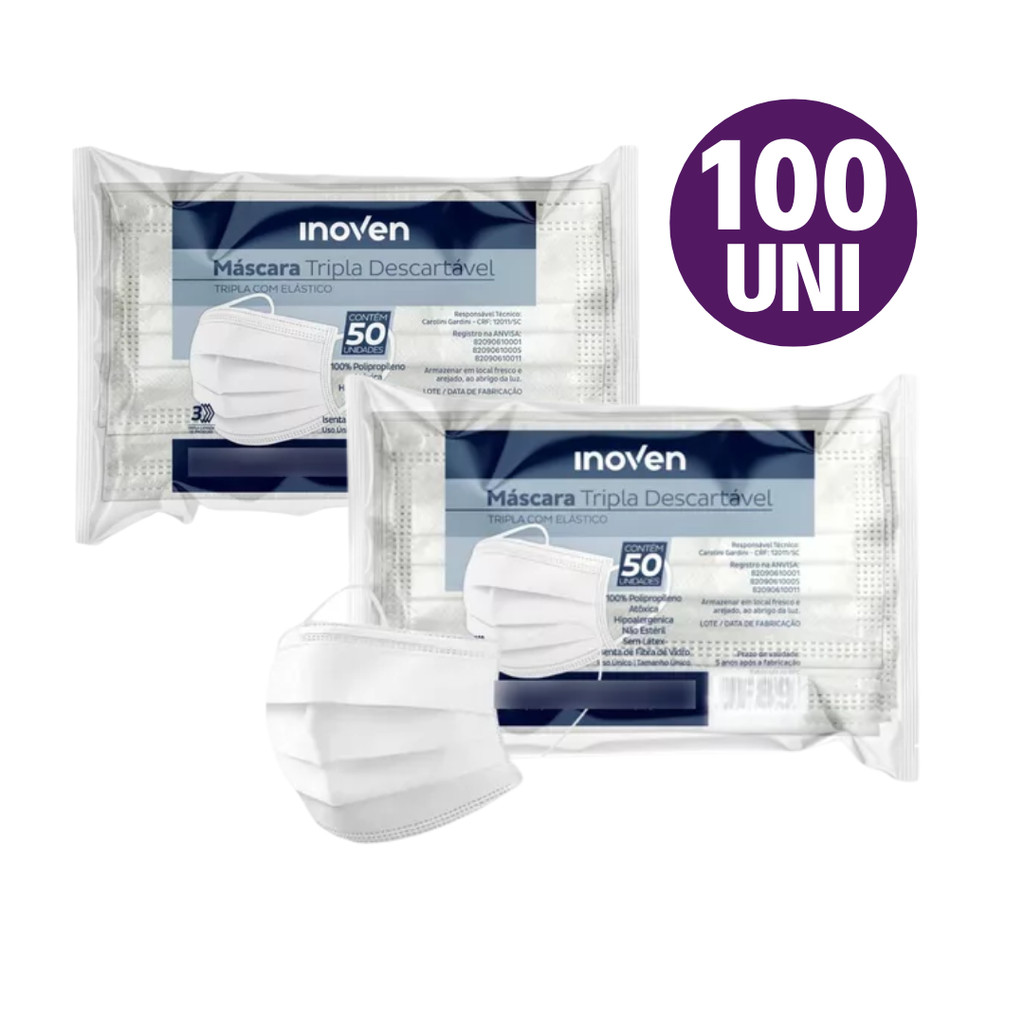 MÁSCARA DESCARTÁVEL BRANCA FACIAL TRIPLA CAMADA C/ 100 Unidades em Oferta na Shopee