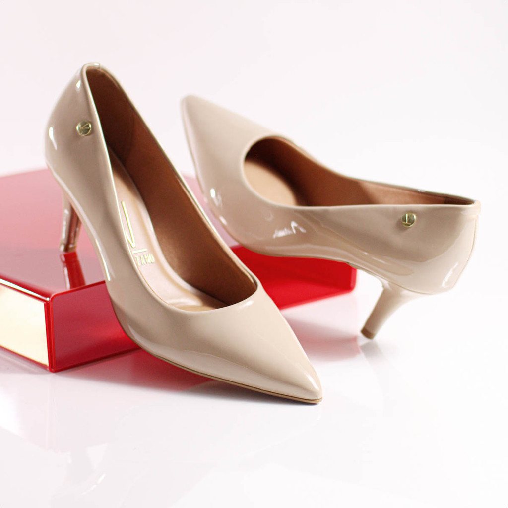 Scarpin Vizzano Verniz Premium Salto Médio Fino Bege - Feminino