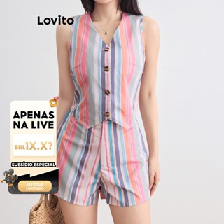 (LIVE STREAM SALE) Lovito Top ou inferior feminino com botão listrado Boho L105MD410 em Oferta na Shopee