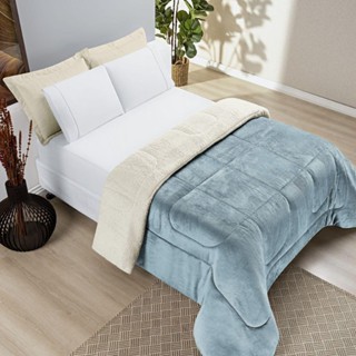 Coberdrom Casa Scarpa Apollo Queen Sherpa Pele De Carneiro + Manta Flannel - Azul Quartzo em Oferta na Shopee