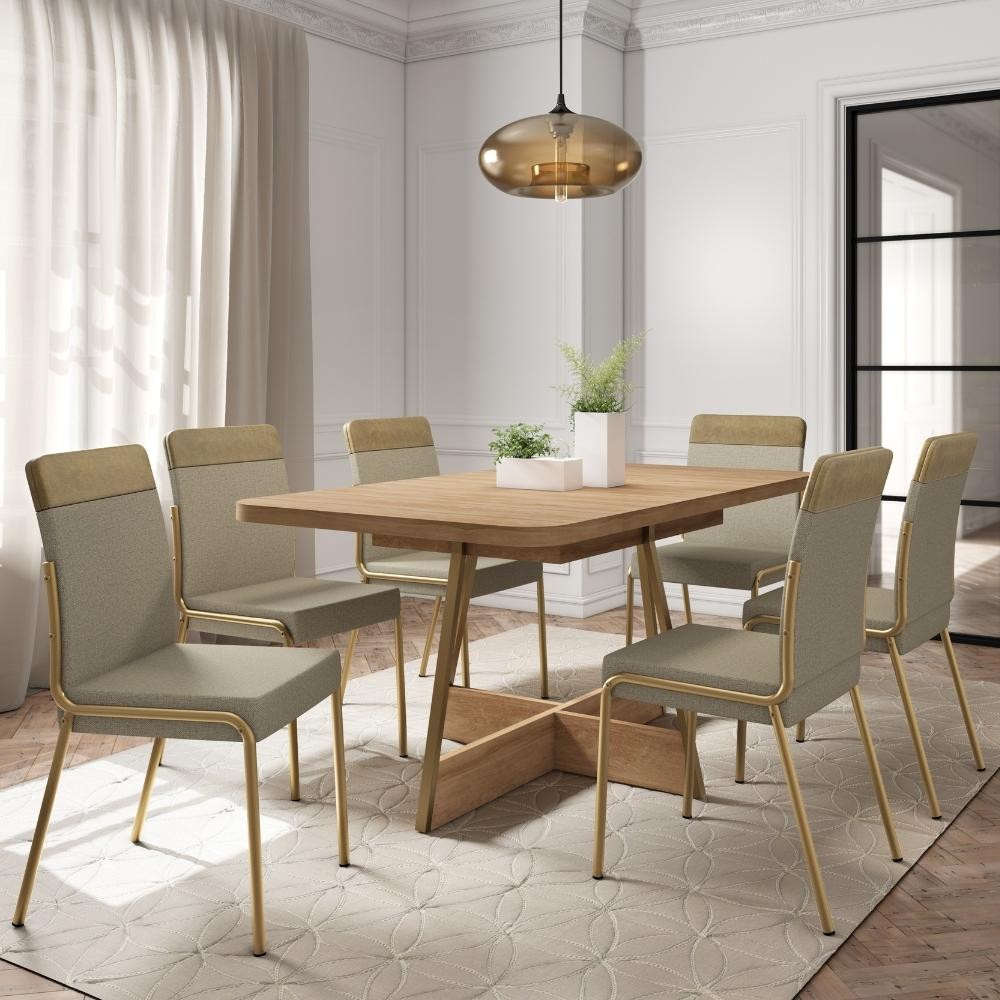 Conjunto Sala de Jantar 6 Cadeiras Paris Carraro Carvalho Dourado em Oferta na Shopee