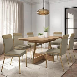 Conjunto Sala de Jantar 6 Cadeiras Paris Carraro Carvalho Dourado