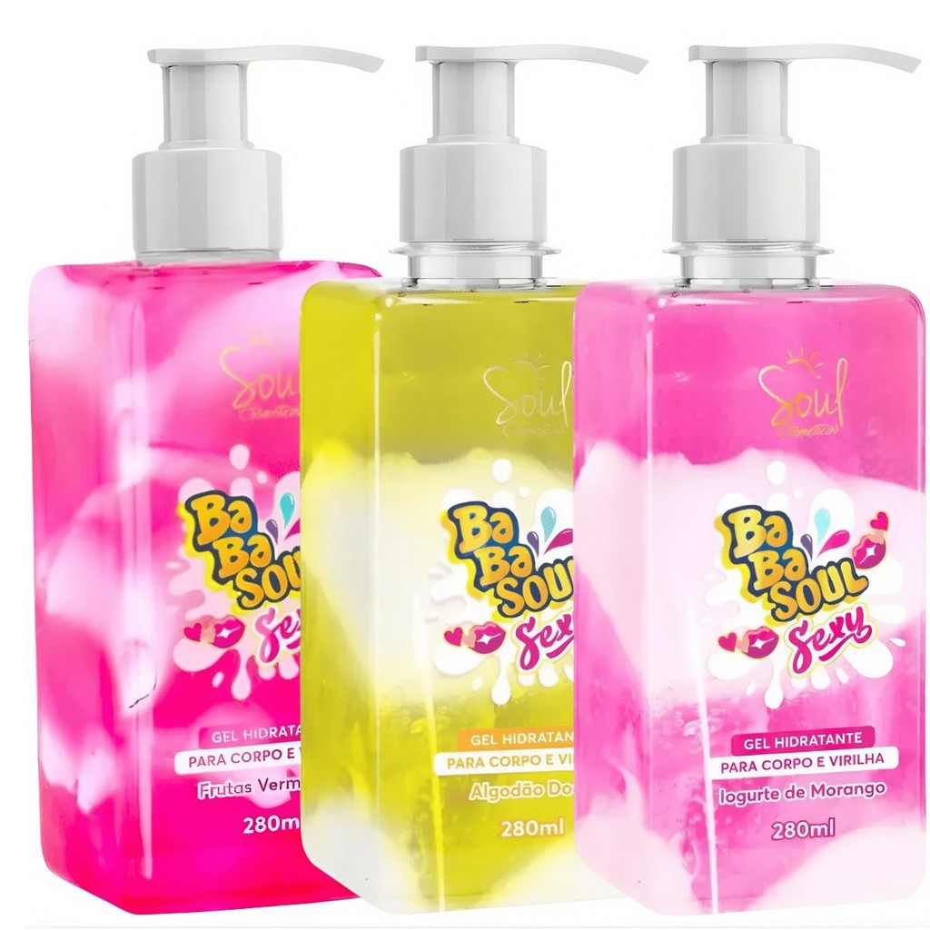 Creme Hidratante Massagem Para Virilha e Corpo Beijável Baba Soul Iogurte Frutas Vermelhas Algodão Doce 280ml