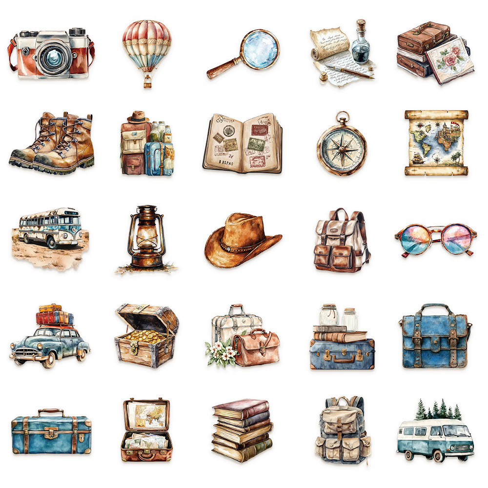 50 Peças Adesivos Transpanrent De Plástico Para Animais De Estimação Vintage Viagens E Caminhadas — imagem 2 de 2