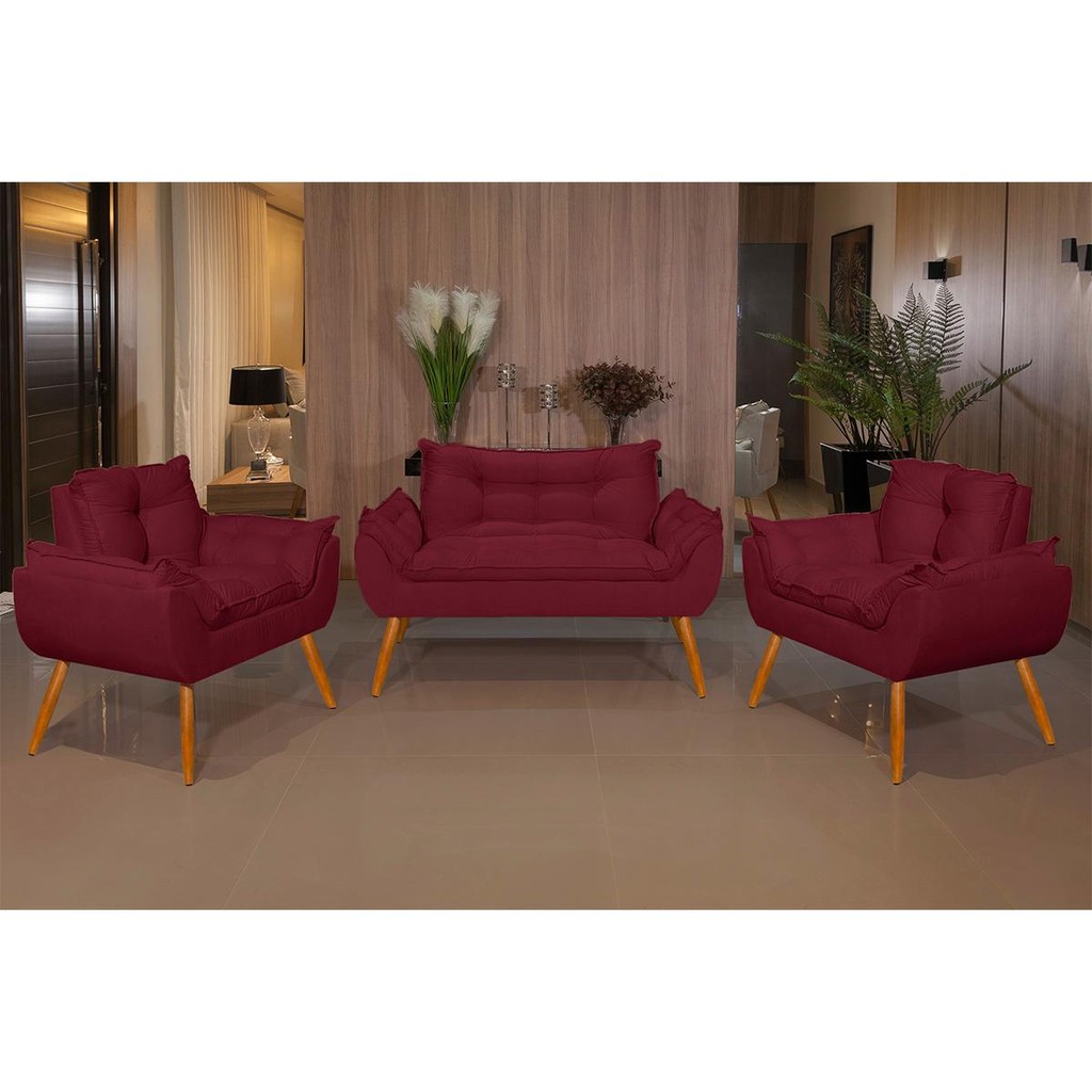 Kit 2 Poltronas + Namoradeira Opala Luxo para Sala Balaqui Decor
