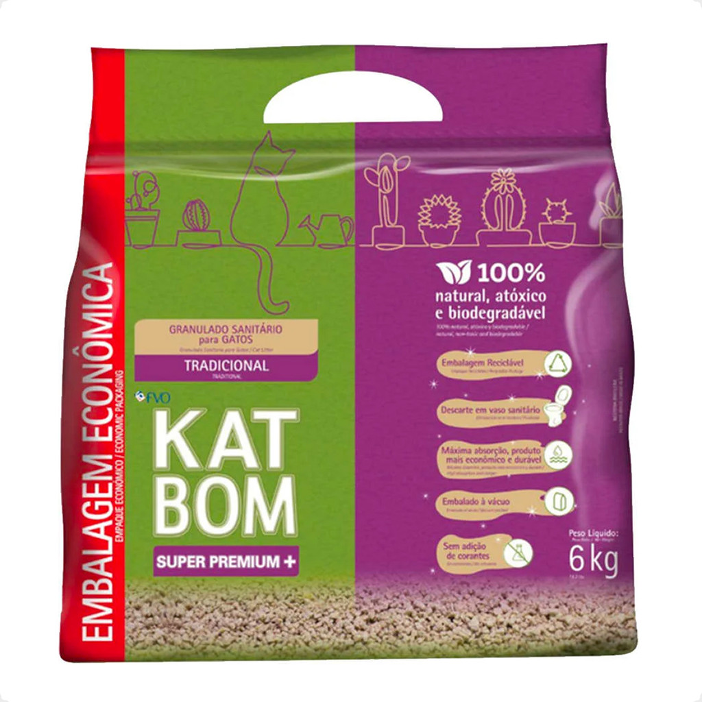 Kit 3 Katbom Tradicional Granulado Sanitário Gatos - 6 Kg - Pets