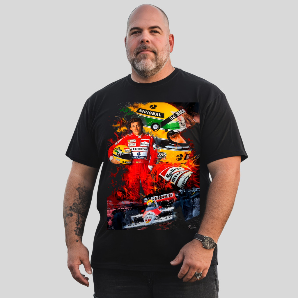 【Camiseta Premium em Algodão Puro】GXG Camiseta Masculina Tamanho Plus Size Estampa Campeao Ayrton Senna