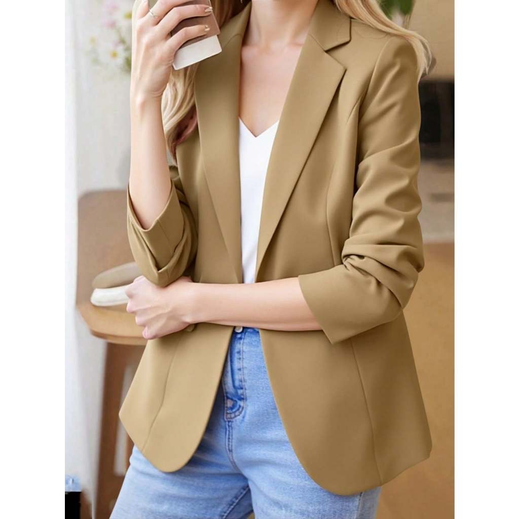 Blazer Alfaiataria Com Forro 1 Botão Feminino Casaco Elegante Social Coleção Nova importado tecido ótima linda 1 botões em Oferta na Shopee
