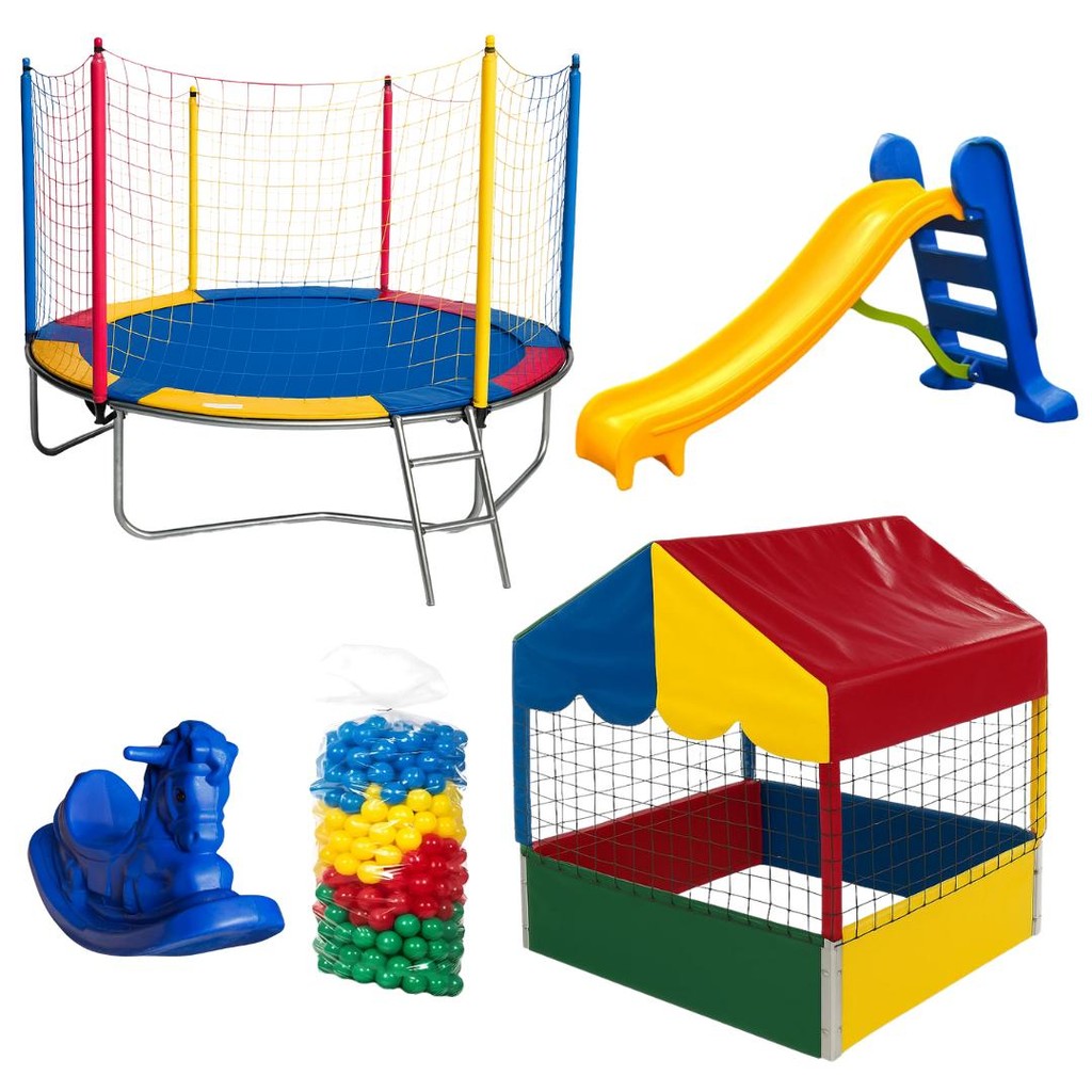Cama Elástica Nacional 2,30m Piscina de Bolinhas 1,00m 500 Bolinhas Escorregador Médio Gangorra 1 Lugar em Oferta na Shopee