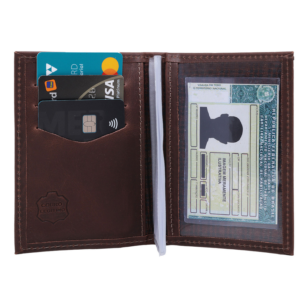 Carteira Masculina  Slim Porta Cartao  Em Couro Legitimo  com plastico