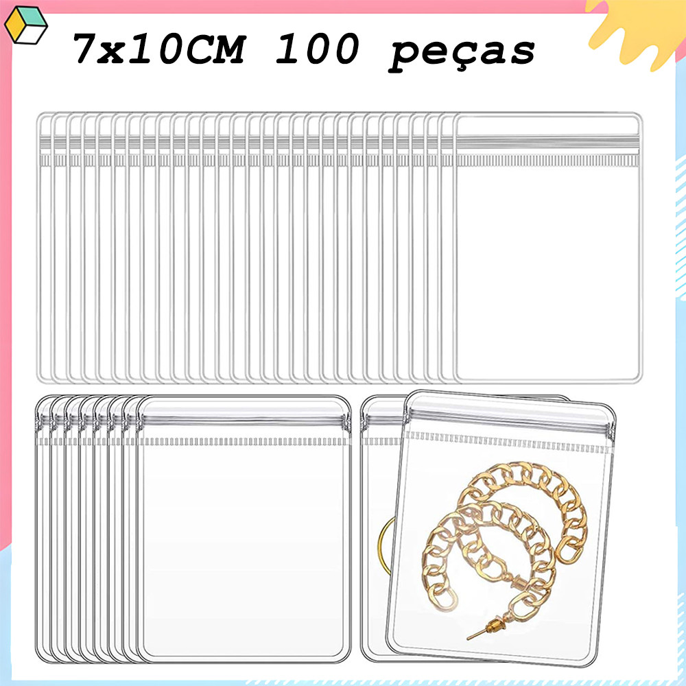 100 peças para embalagem de joias saco plástico reselável em Oferta na Shopee