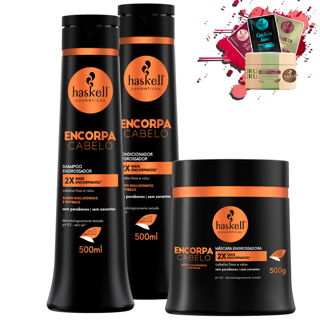 Kit Haskell Encorpa Cabelo Shampoo Cond 500ml Masc 500gr em Oferta na Shopee