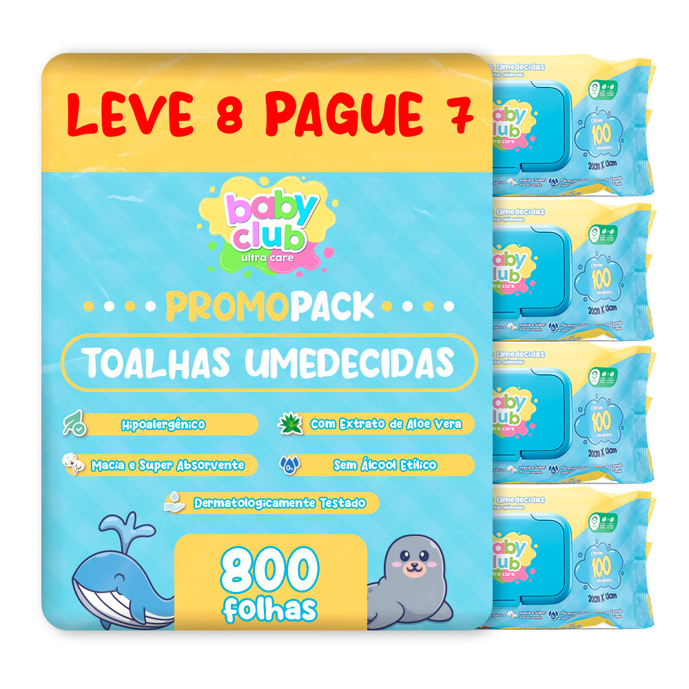 LEVE 8 PAGUE 7 TOALHAS UMEDECIDAS BABY CLUB TRADICIONAL COM 100 FOLHAS CADA em Oferta na Shopee