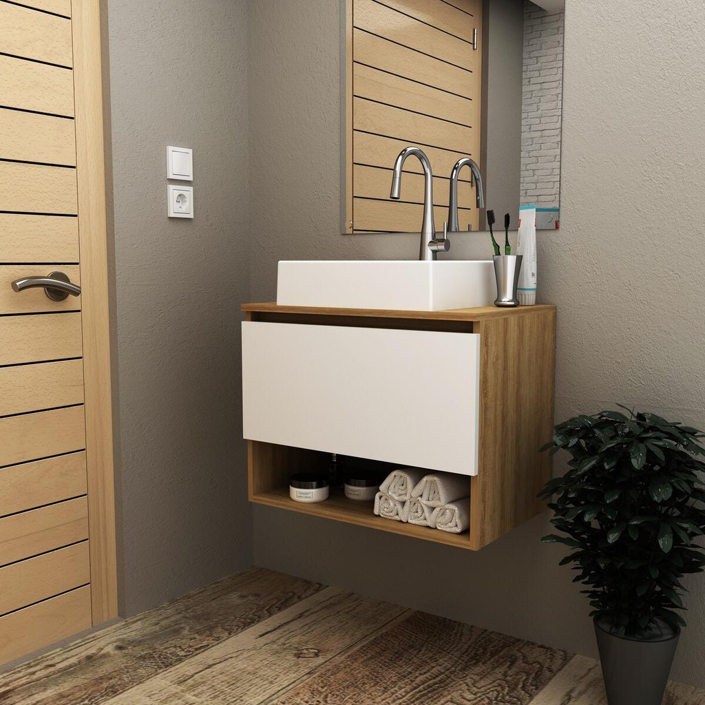 Gabinete Banheiro 1 Porta 60cm Suspenso Multimóveis CR10086 Amêndoa/Branco em Oferta na Shopee