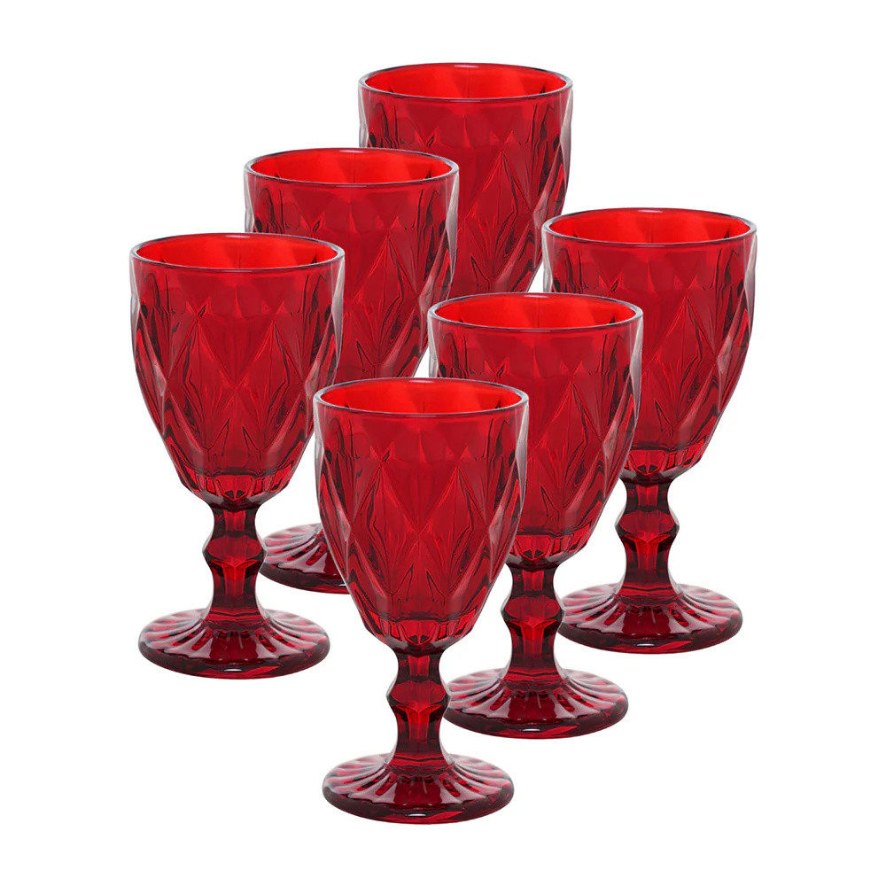 Conjunto de 6 taças de vinho de vidro de cor vermelha de 340 ml Natal
