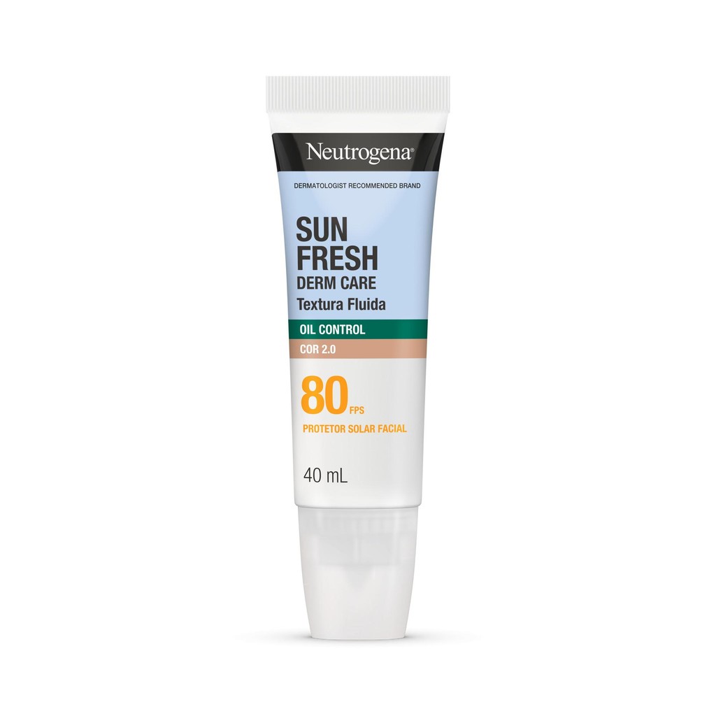 Protetor Solar Facial Neutrogena Sun Fresh Derm Care Oil Control Fluido Cor 2.0 FPS 80 40mL em Oferta na Shopee
