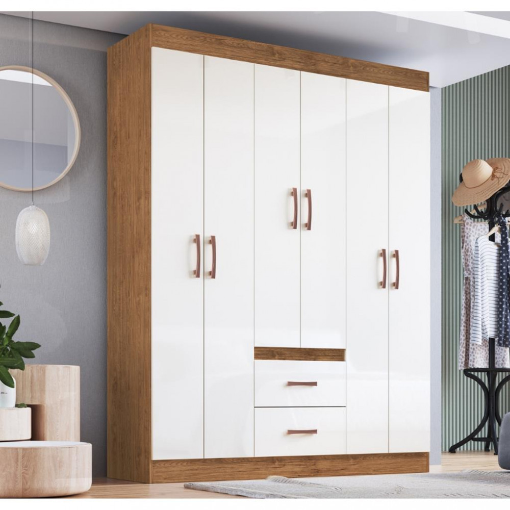Guarda Roupa Solteiro 6 Portas 2 Gavetas Sidney Doripel em Oferta na Shopee