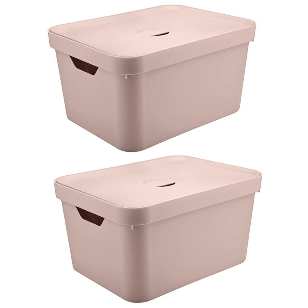 2x Caixa de Plástico 32L Organizadora Rosa OU 24,5x36x46cm em Oferta na Shopee
