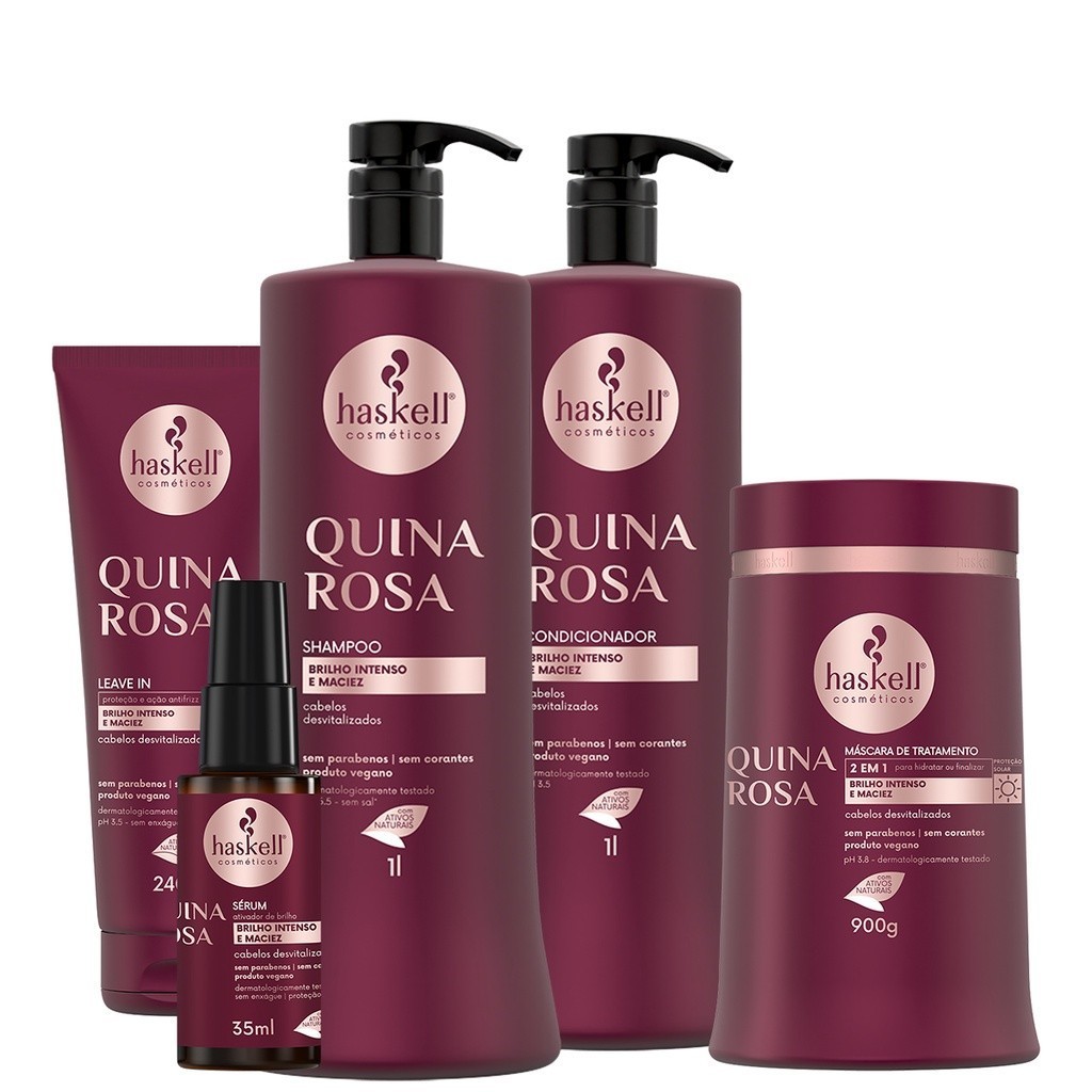 Kit Haskell Quina Rosa Shampoo Condic 1L Masc 900g Leavin 240 Serum