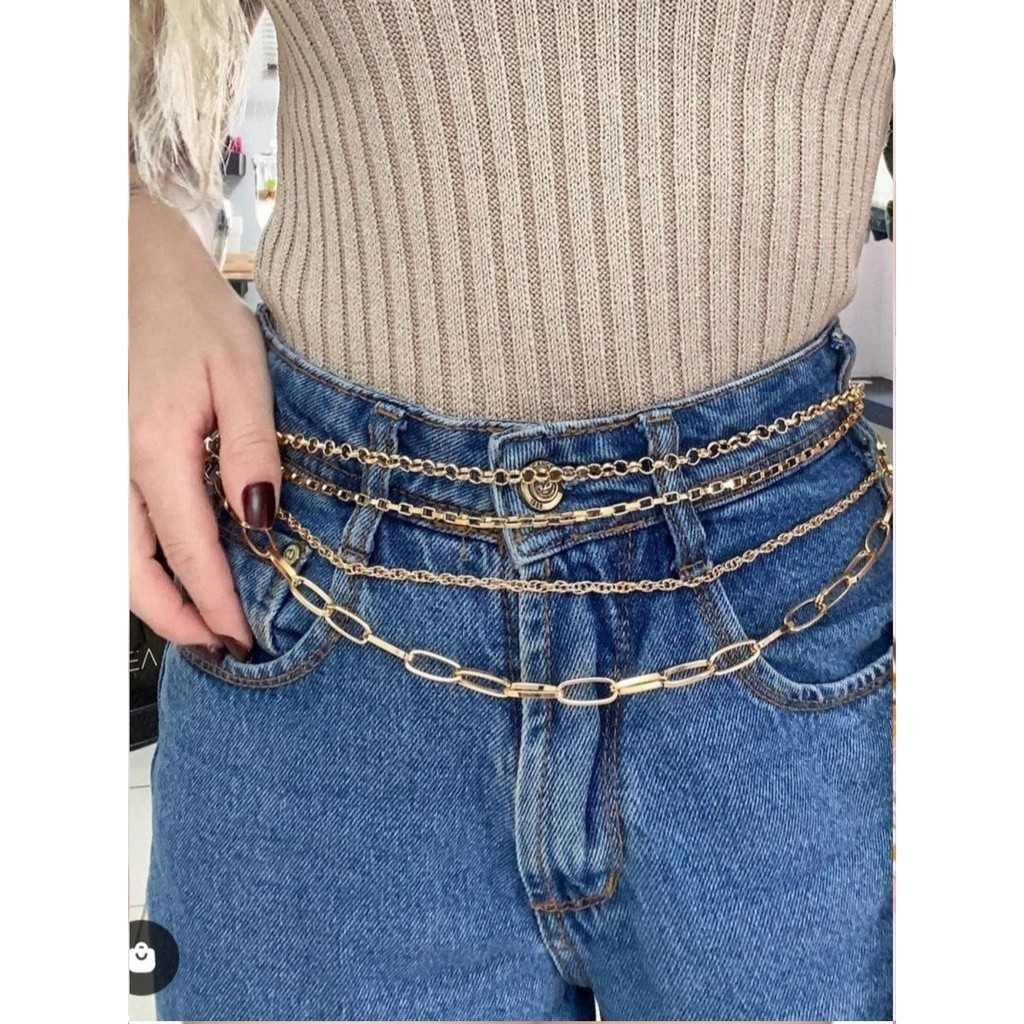 Cintos Feminino Com 4 Corrente dourado e prata De Metal importado 2023 em Oferta na Shopee