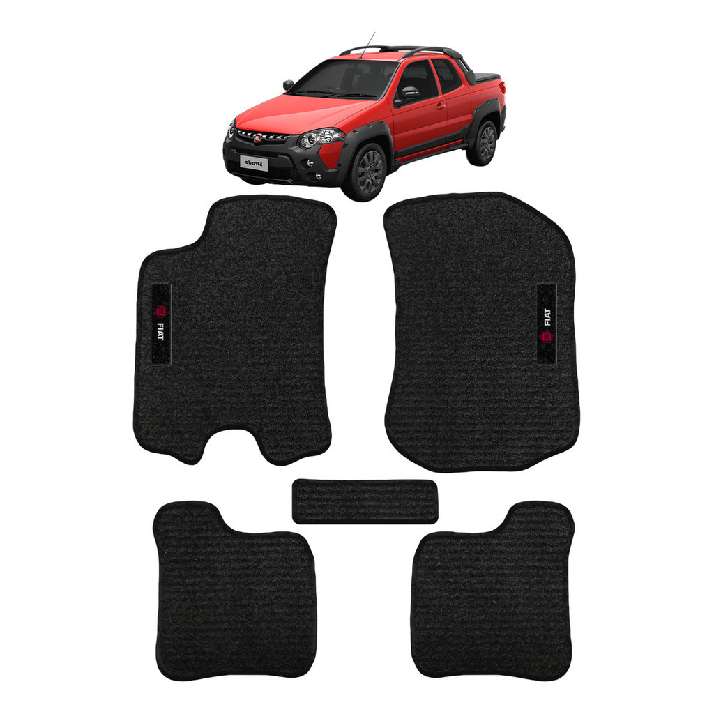 Kit de tapetes 5 peças específico Strada Cab. Dupla 2013 / 2019 Carpete Preto