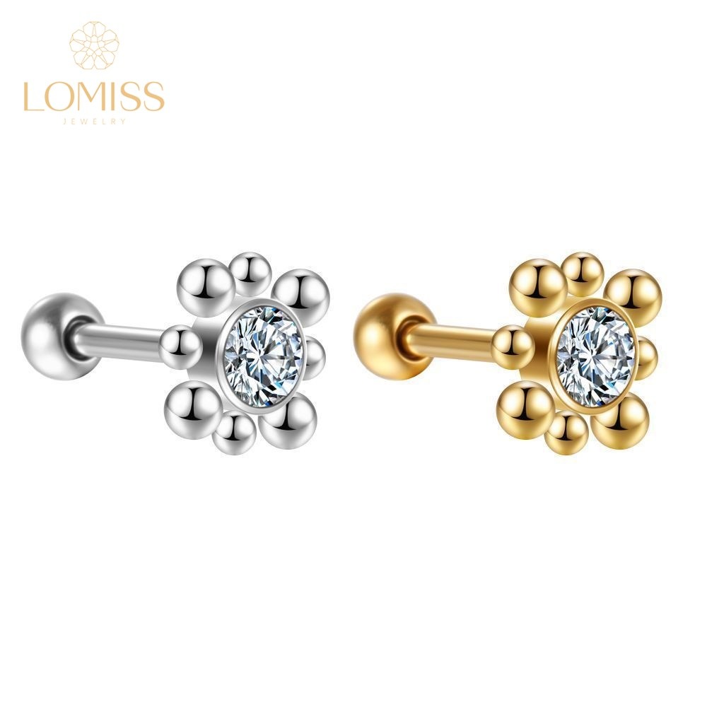 Lomiss Piercing Helix Flat Conch Tragus Minibarbell Aço Cirúrgico Indiano Strass - Fashion Accessories
